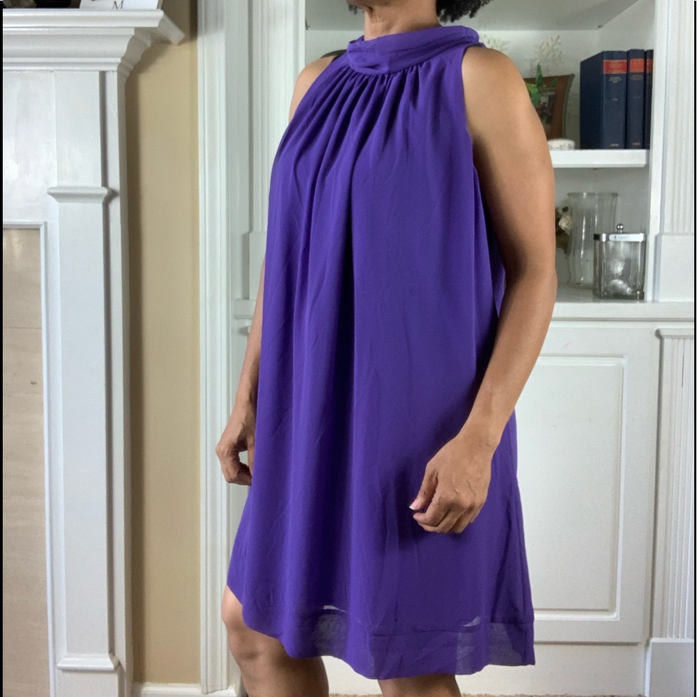 Eva Mendes Purple Chiffon Mod Dress, L